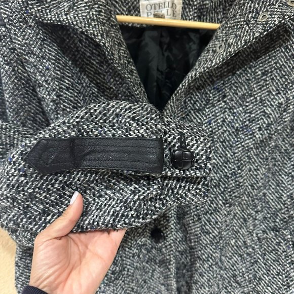 Vintage Otello Pelle Bomber Jacket Womens Size Medium Gray Wool Blend Mock Coat - Picture 5 of 15